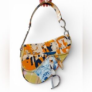 Vintage Christian Dior logo patchwork tissu saddle bag- RARE